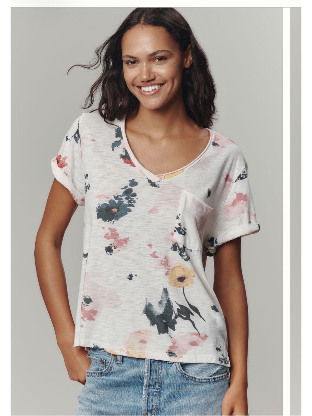 Pilcro Quinn Drapey V-Neck Tee